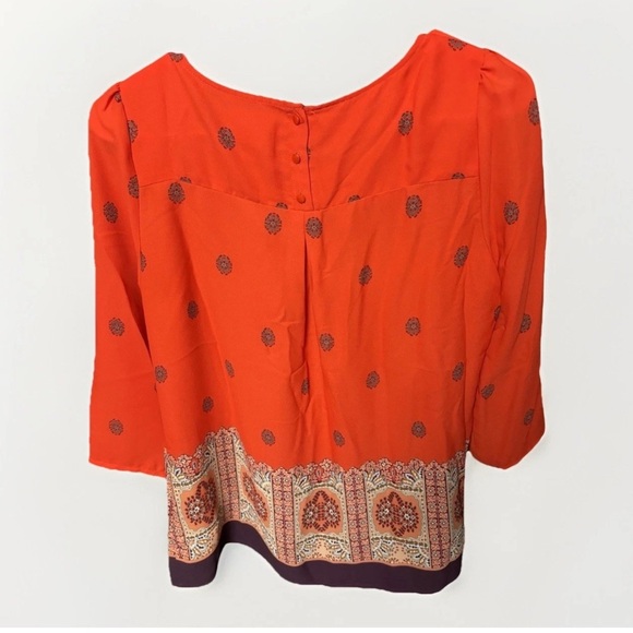 Maeve Anthropologie Red Boho Peasant Blouse Size 6 Floral Border Print Top - Picture 2 of 4